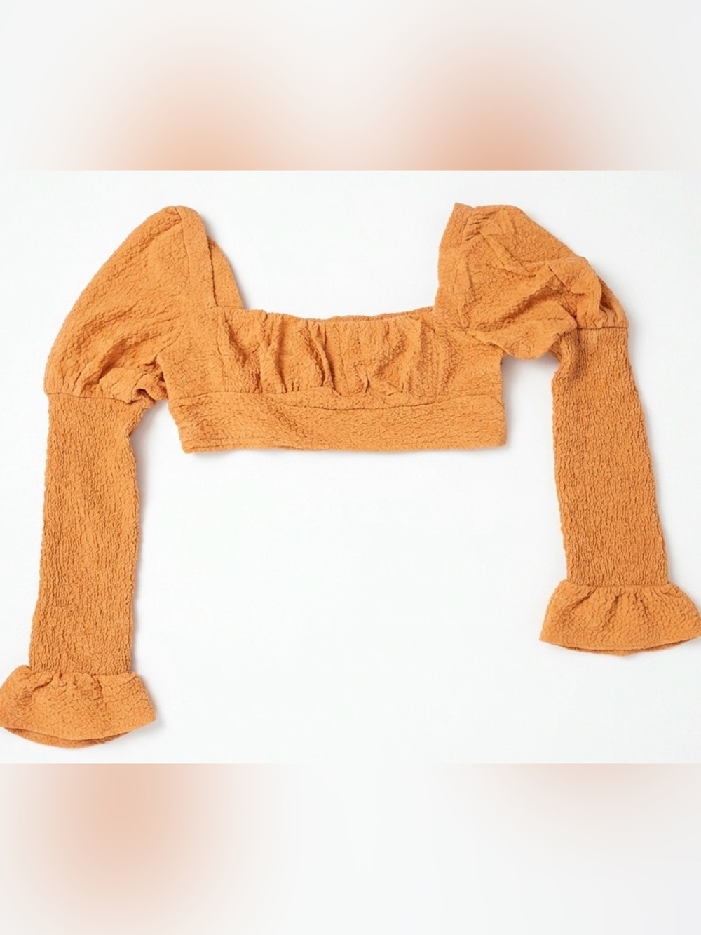 Rust Textured Puff-Sleeve Crop Top